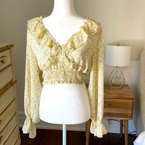Love rich yellow floral long sleeve crop top